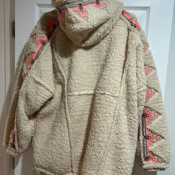 FP Movement by Free People Cream Teddy Jacket with Pink Accents - Picture 2 of 3